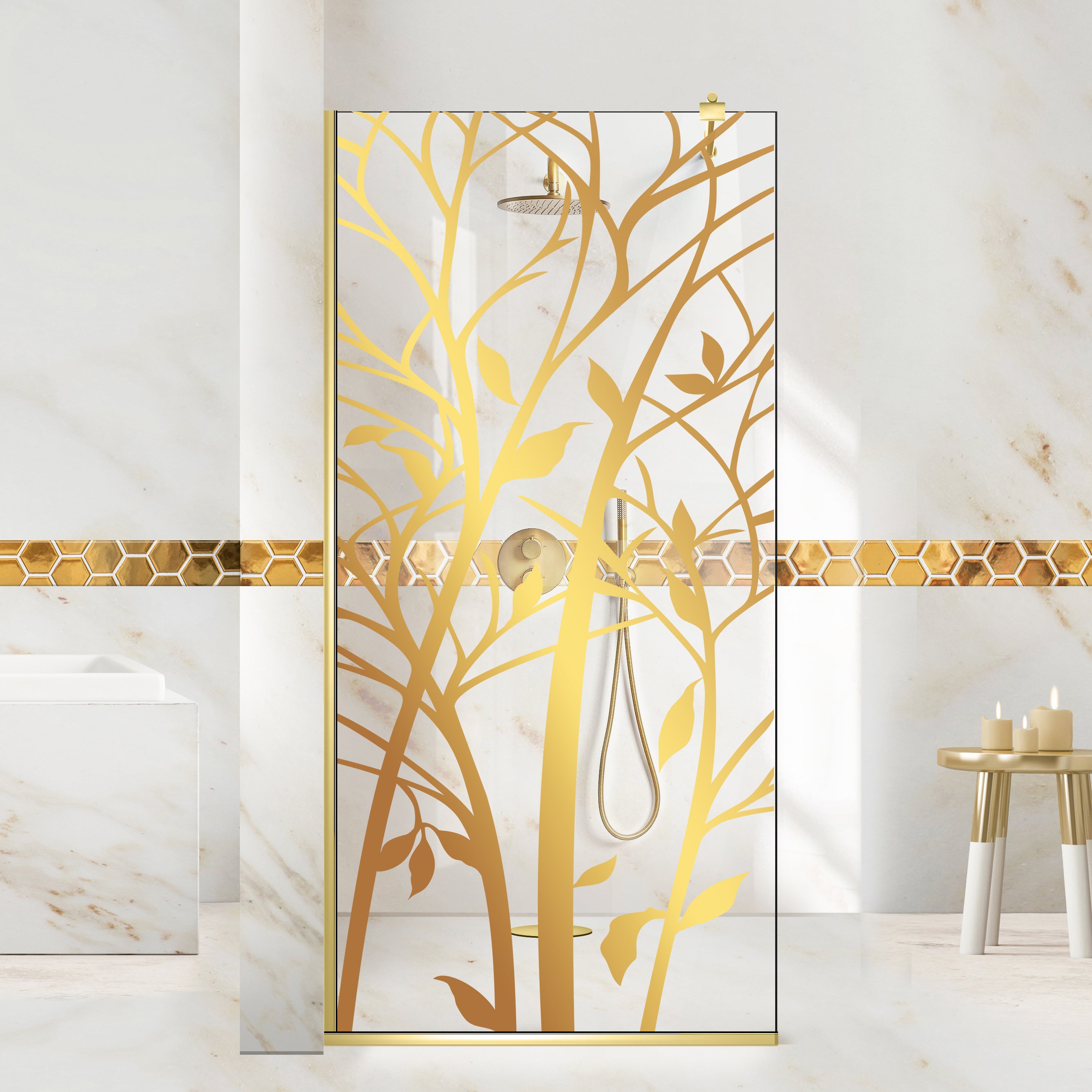 Zuhanyfal Walk-in, zuhanyfal Arany, #Átlátszó #Víztiszta