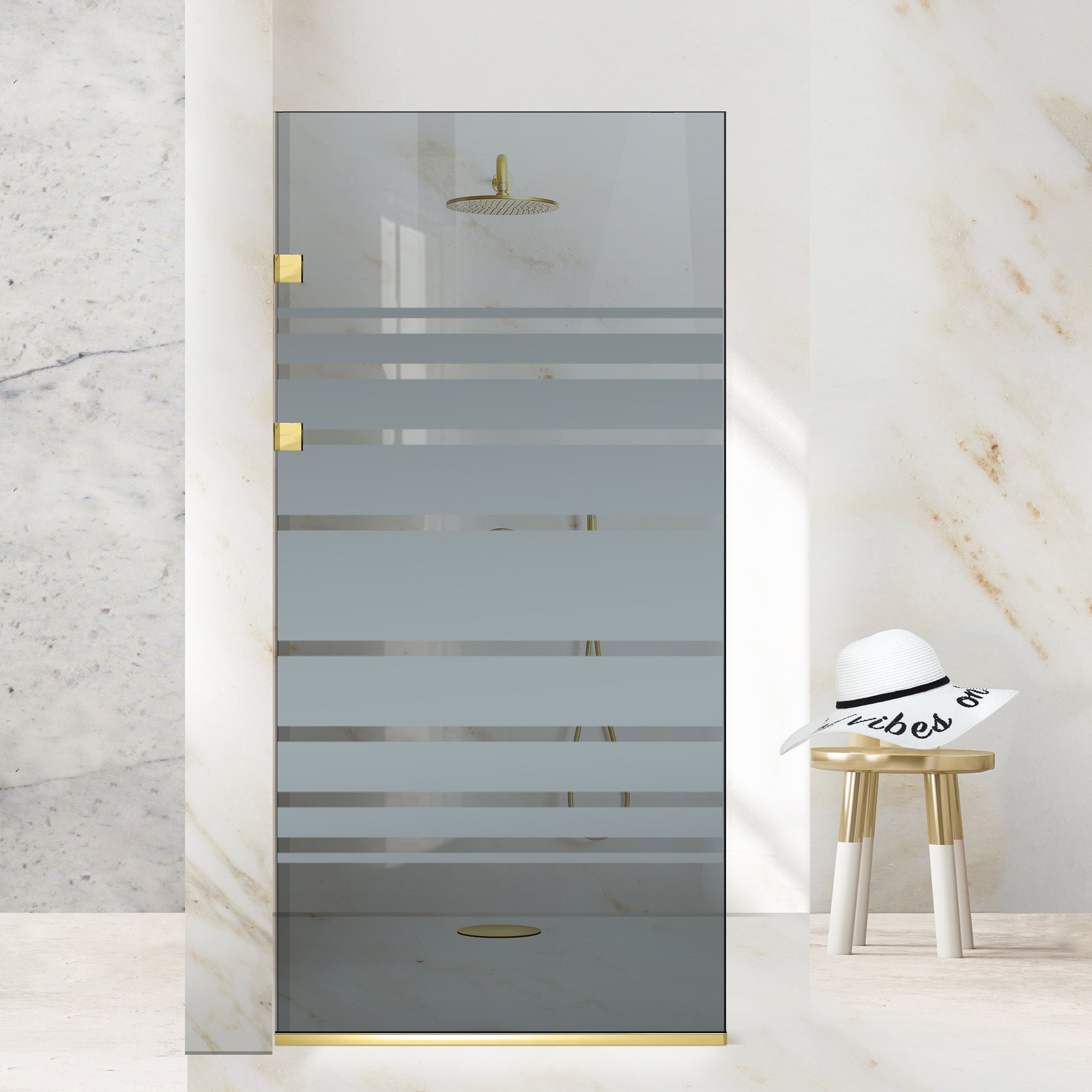 Zuhanyfal Walk-in, Rozsdamentes acél zuhanyfal, arany #Szürke