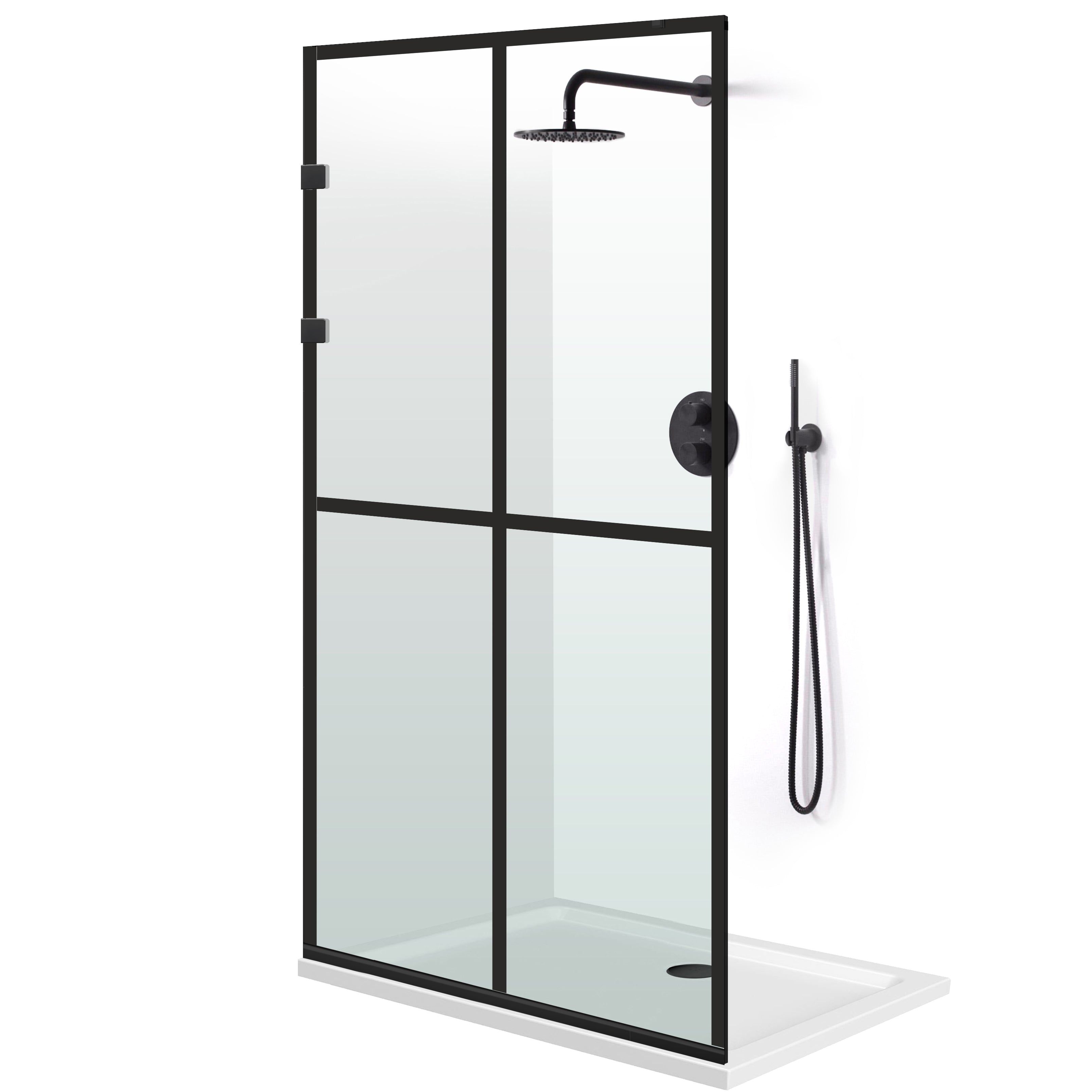 Zuhanyfal Walk-in, Rozsdamentes acél zuhanyfal, matt fekete, #Átlátszó #Víztiszta