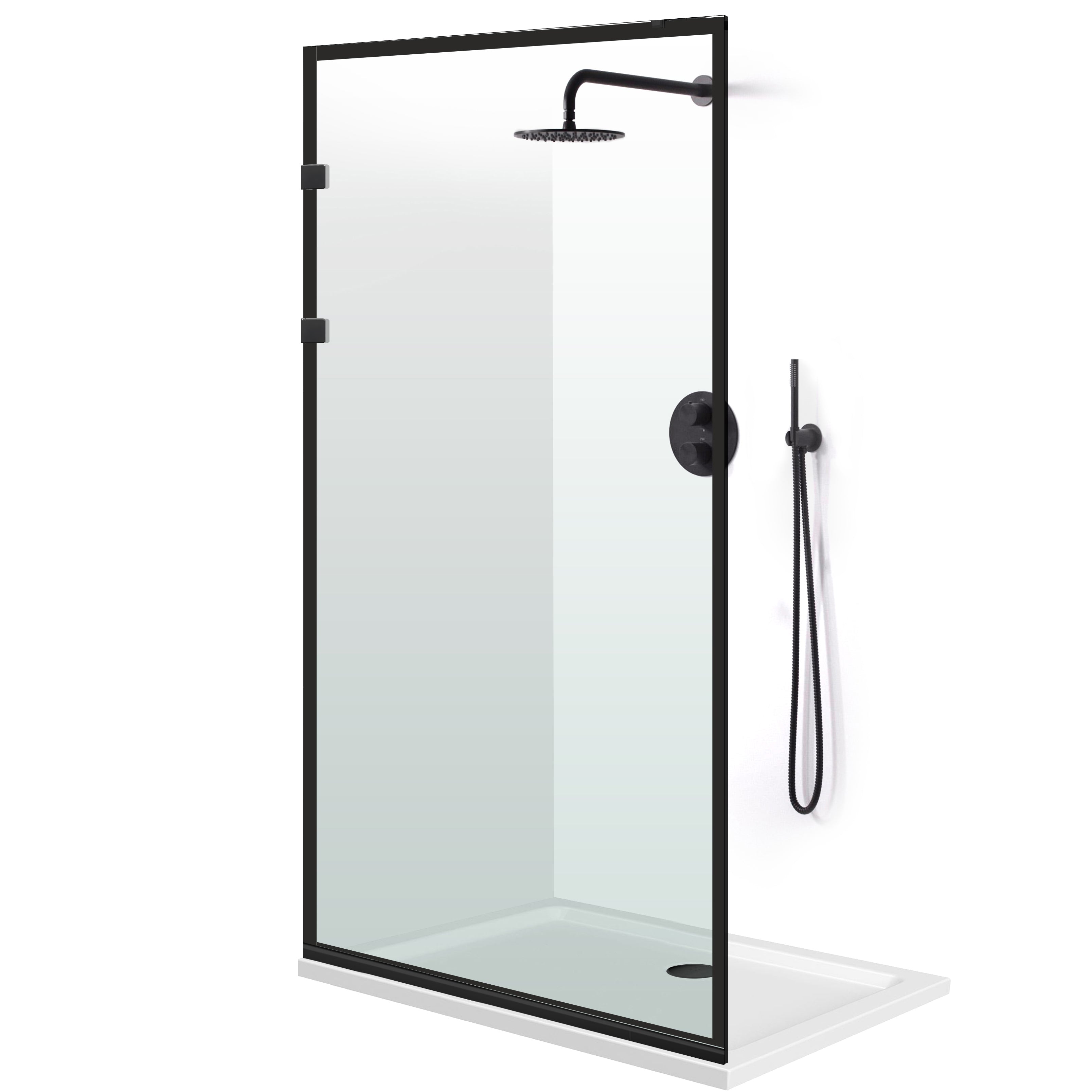 Zuhanyfal Walk-in, Rozsdamentes acél zuhanyfal, matt fekete, #Átlátszó #Víztiszta