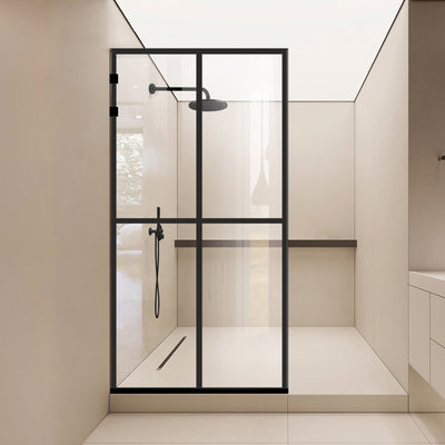 Zuhanyfal Walk-in, Rozsdamentes acél zuhanyfal, matt fekete, #Átlátszó #Víztiszta