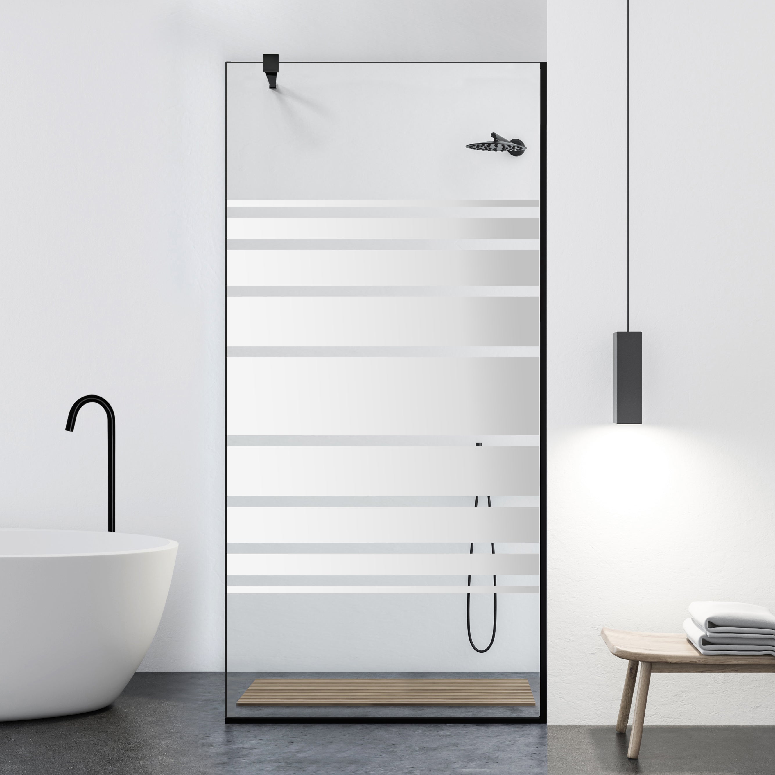 Zuhanyfal Walk-in, fekete zuhanyfal, #Átlátszó #Víztiszta